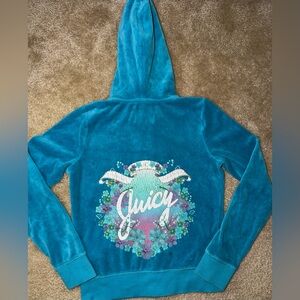 Juicy Couture Blue Velour Zip Up Hoodie Jacket Sz Large